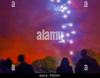 Eerie lights in the sky depicting an alien visit. Great for an abstract science fiction image. Stock Photo