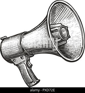 Megaphone, bullhorn sketch. Hand-drawn vintage vector illustration Stock Vector