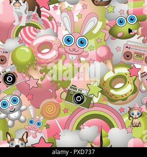 Seamless pattern with childish cartoon style elements. Child concept wallpaper texture. Stock Vector