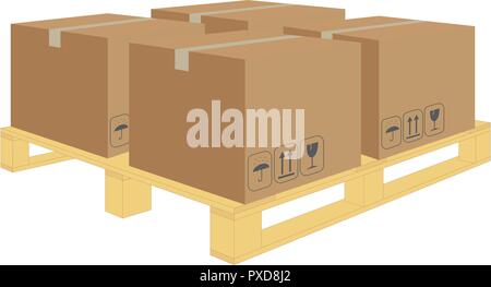 Vector of boxes on wooden pallet Stock Vector