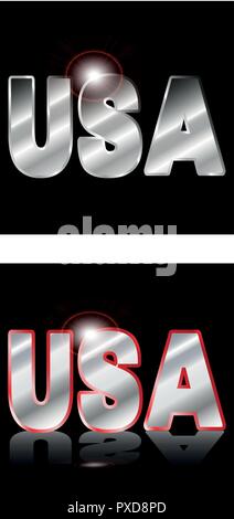 Icon set USA metallic on black background - Vector Stock Vector