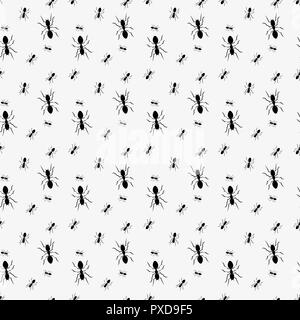 Ant seamless pattern. Black and white vector seamless pattern with ants. Animal background Stock Vector