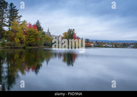 A view of the brilliant and eclectic colors that take over the entire Adirondacks region in New York state of USA during the peak fall season