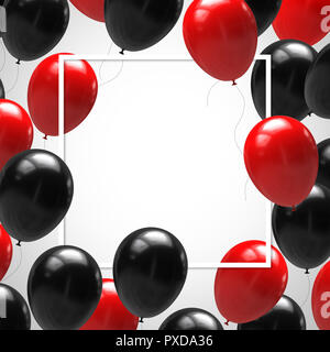 Black and red balloons with ribbons isolated on white background. 3d illustration Stock Photo