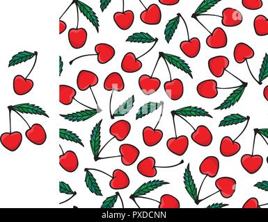 Hand drawing Cherry berry Fashion sketch seamless pattern isolated on white background. Vector illustration print design. Stock Vector