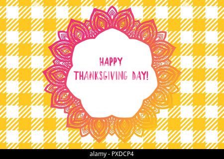 Happy Thanksgiving day design. Seamless pattern check plaid fabric texture. Yellow color cage background Vector illustration. Stock Vector
