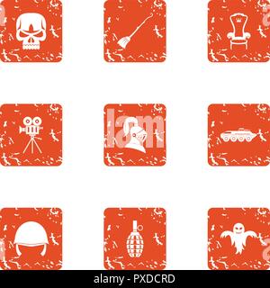 Military masquerade icons set, grunge style Stock Vector
