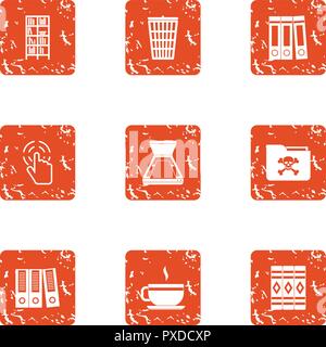 Compromising material icons set, grunge style Stock Vector