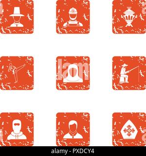 River rest icons set, grunge style Stock Vector