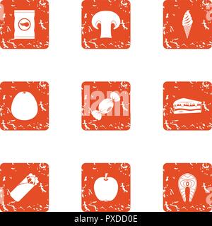 Dine icons set, grunge style Stock Vector