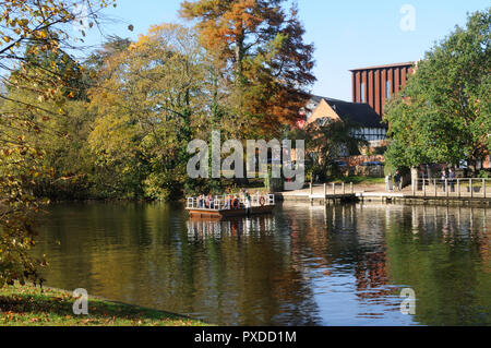 The historic (1937) chain ferry crossing the River Avon in Stratford-upon-Avon, Warwickshire, England Stock Photo