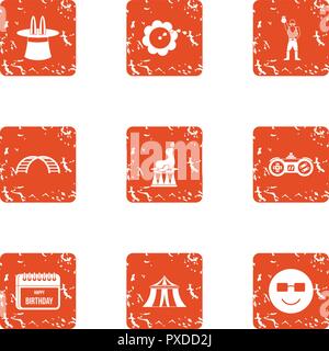 Magic performance icons set, grunge style Stock Vector