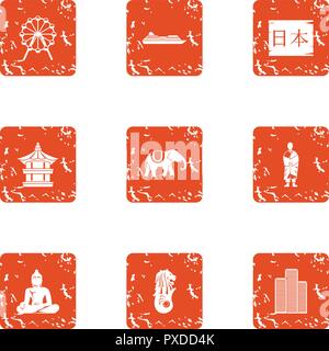 Chinese style icons set, grunge style Stock Vector