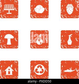 Nature advocacy icons set, grunge style Stock Vector