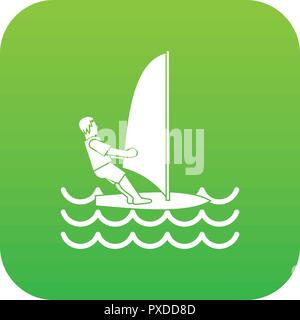 Man on windsurf icon digital green Stock Vector