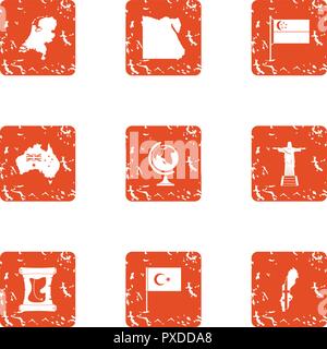 Warm meeting icons set, grunge style Stock Vector