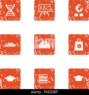 High school icons set, grunge style Stock Vector