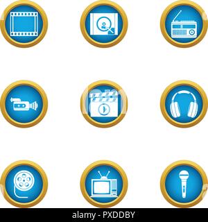 Video ribbon icons set, flat style Stock Vector