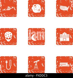 Extraterrestrial icons set, grunge style Stock Vector