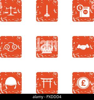 Crown money icons set, grunge style Stock Vector