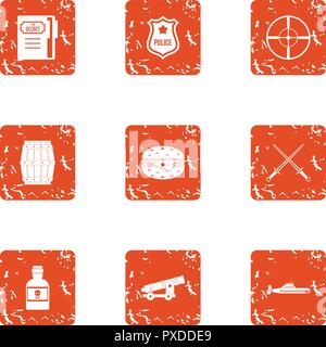 Police control icons set, grunge style Stock Vector