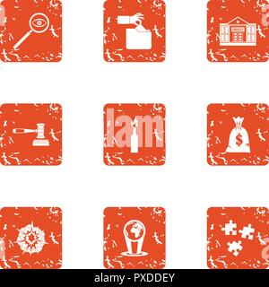 Bank money icons set, grunge style Stock Vector