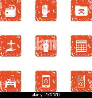 Hack icons set, grunge style Stock Vector