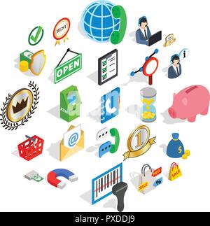 Business center icons set, isometric style Stock Vector