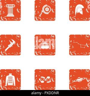 Ancient time icons set, grunge style Stock Vector