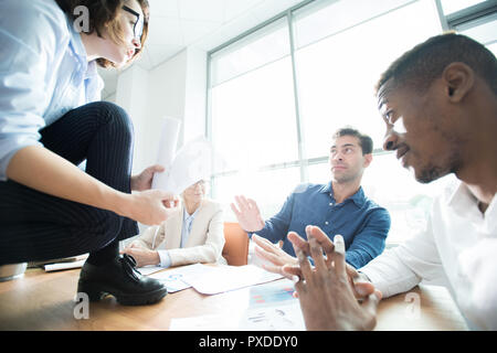 Aggressive young woman defending her argument Stock Photo