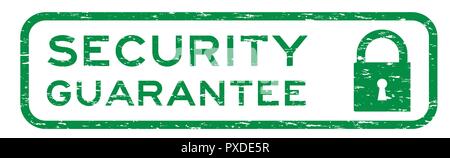 Grunge green security assurance with lock icon square rubber seal stamp Stock Vector