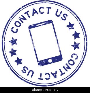 Grunge blue contact us with phone icon round rubber seal stamp on white background Stock Vector