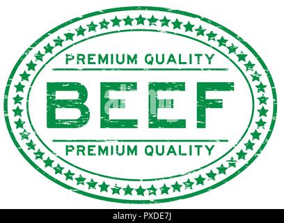 Grunge green premium quality beef oval rubber stamp Stock Vector