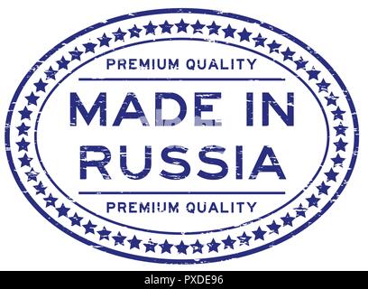 Grunge blue premium quality made in Russia oval rubber stamp Stock Vector