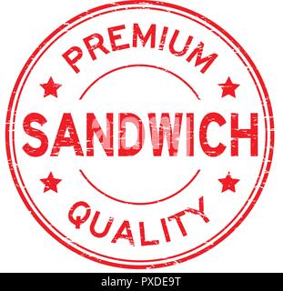 Grunge red premium quality sandwich round rubber stamp Stock Vector