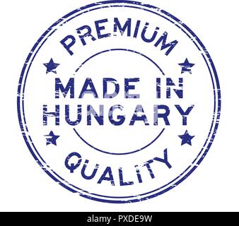Grunge blue premium quality made in Hungary round rubber stamp Stock Vector