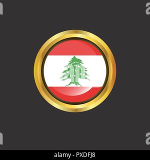 Lebanon flag Golden button Stock Vector