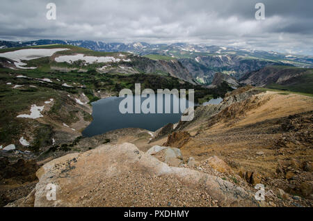 Beautiful alpine lake along Montana Beartooth Pass Highway in the summer Stock Photo