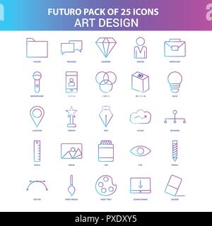 25 Blue and Pink Futuro Art and Design Icon Pack Stock Vector