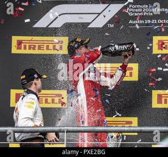 Austin, Texas, USA. 21st Oct, 2018. The Winner of F1 #7 ''KIMI Râ‚¬IKK''¦NEN'' Scuderia Ferrari 2nd Place #33 ''MAX VERSTAPPEN'' Austin Martin Red Bull Racing having fun. Credit: Hoss McBain/ZUMA Wire/Alamy Live News Stock Photo