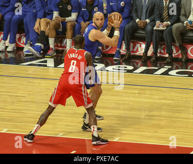 Los Angeles, CA, USA. 21st Oct, 2018. LA Clippers center Marcin Gortat #13 during the Houston Rockets vs Los Angeles Clippers at Staples Center on October 21, 2018. (Photo by Jevone Moore) Credit: csm/Alamy Live News Stock Photo