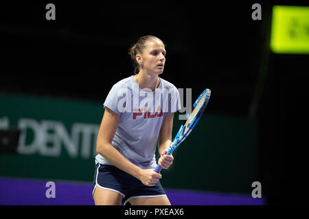 Kallang, SINGAPORE. 22nd Oct, 2018. Karolina Pliskova of the Czech Republic during practice at the 2018 WTA Finals tennis tournament Credit: AFP7/ZUMA Wire/Alamy Live News Stock Photo