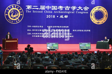 Chengdu. 22nd Oct, 2018. Photo taken on Oct. 22, 2018 shows the opening ceremony of the Second China Archaeological Congress in Chengdu, southwest China's Sichuan Province. The two-day congress kicked off here Monday. Credit: Li He/Xinhua/Alamy Live News Stock Photo