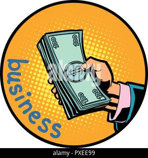 business hand with money dollars icon symbol circle emblem Stock Vector