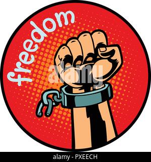 freedom hand torn chain icon symbol circle emblem Stock Vector