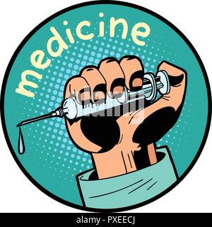 medicine doctor shot vaccination icon symbol circle emblem Stock Vector