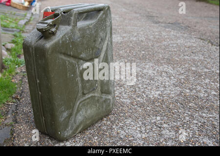 Green military gas petrol fuel container. Jerry can Stock Photo