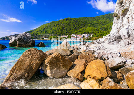 Beautiful Neo Klima village,panoramic view,Sporades,Greece. Stock Photo