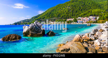 Beautiful neo Klima village,panoramic view,Skopelos island,Greece. Stock Photo