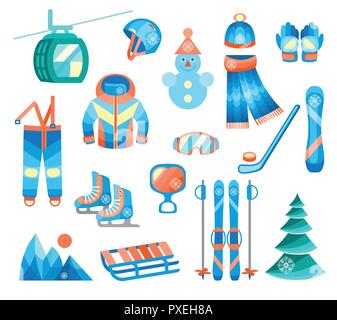 Winter sports and fun color flat icons set Stock Vector